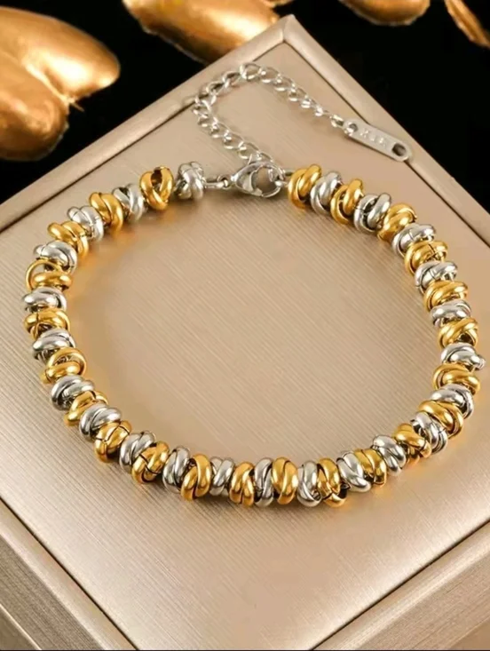 Anthropologie Gold & Silver Beaded Necklace and Bracelet Set - Picture 4 of 6